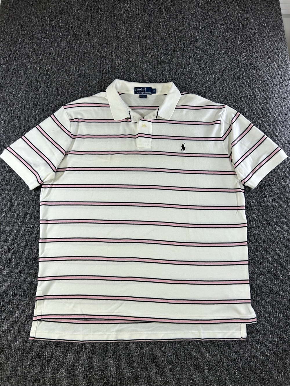 Polo Ralph Lauren Men XL White Pink Black Striped Polo Shirt Classic Fit